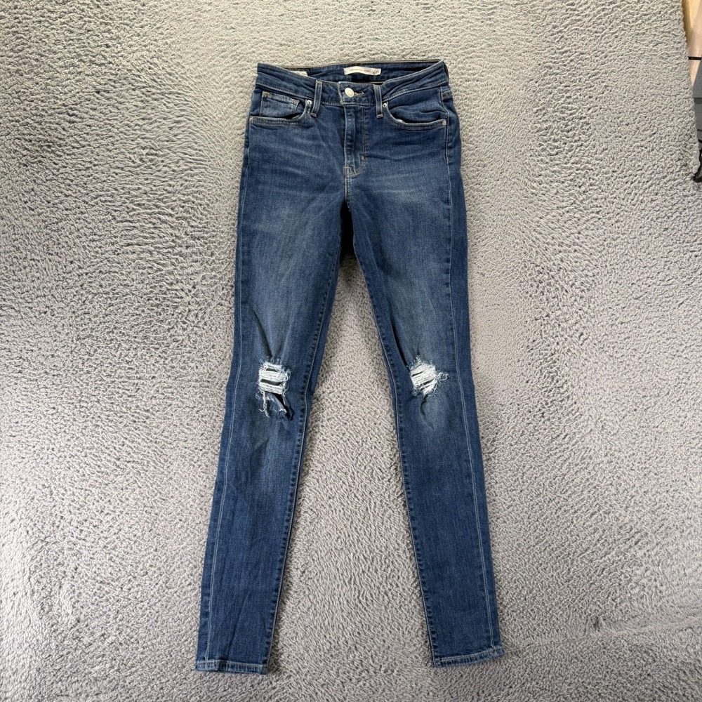 Levi's 721 Jeans Womens 26x30 Blue Cotton Denim Skinny Faded Distressed Stretch